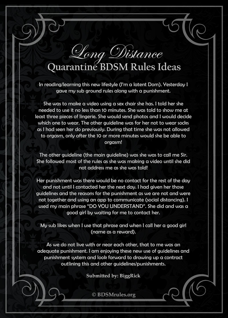 Quarantine BDSM Rule Ideas by BiggRick